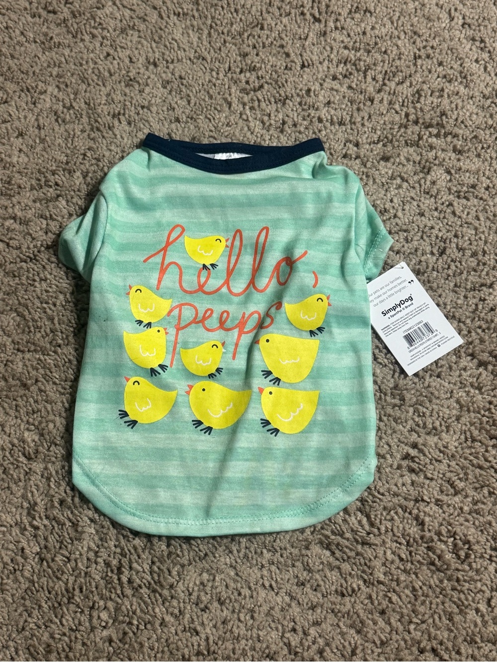 Dog "Hello Peeps" Mint Stripe tee